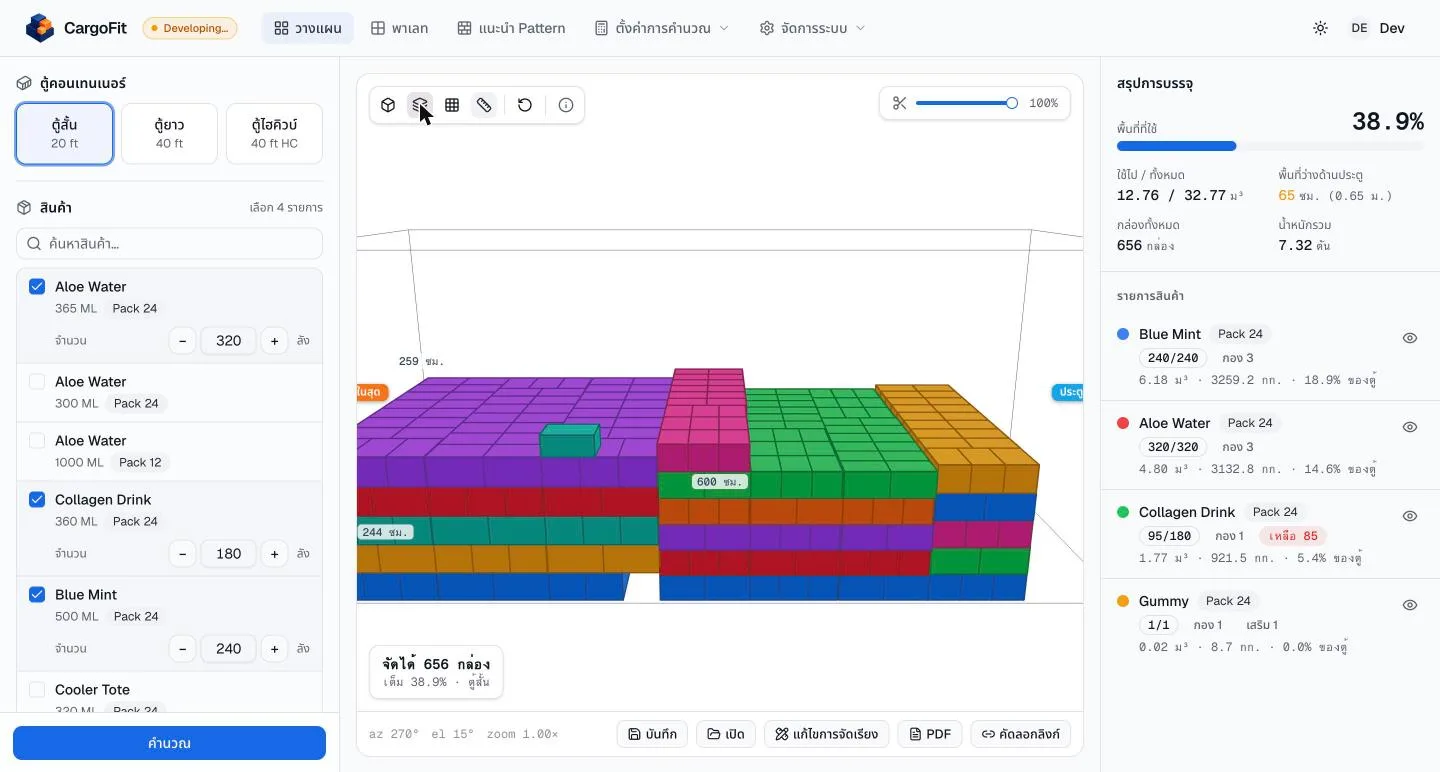 CargoFit planning view coloured by layer