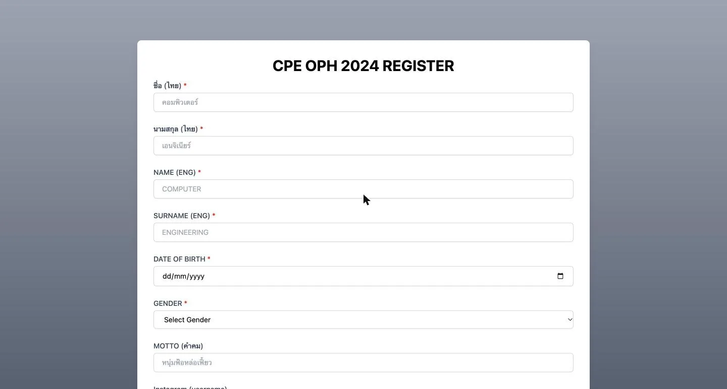 OPH24 registration form with Thai and English name fields