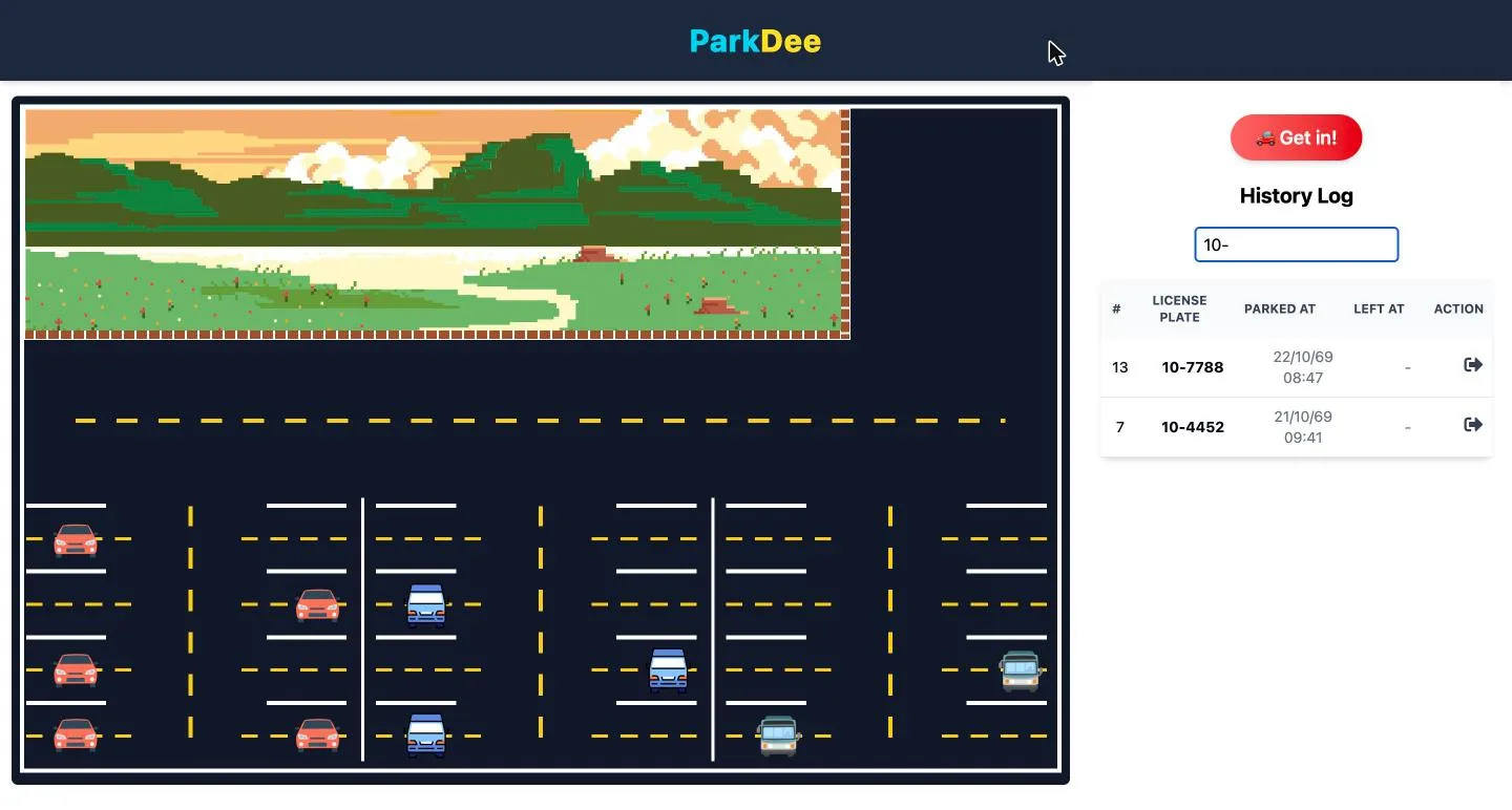 ParkDee history log filtered by license plate