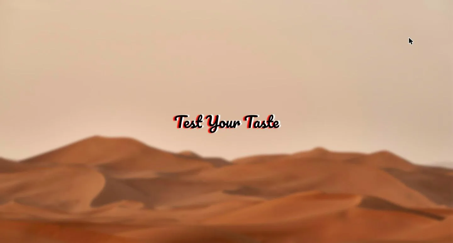 Test Your Taste landing screen with the animated title